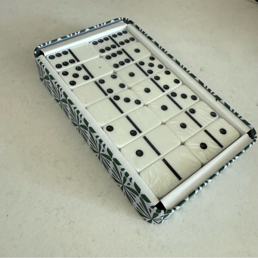 Classic White and Black Domino Set Buchanan's Scotland Dominos in a Green Tin
